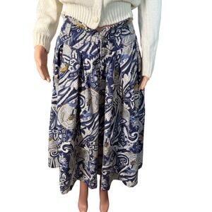 Chaus Sport Cotton Full Midi Skirt Blue Western Rodeo Print Size 12 Vintage